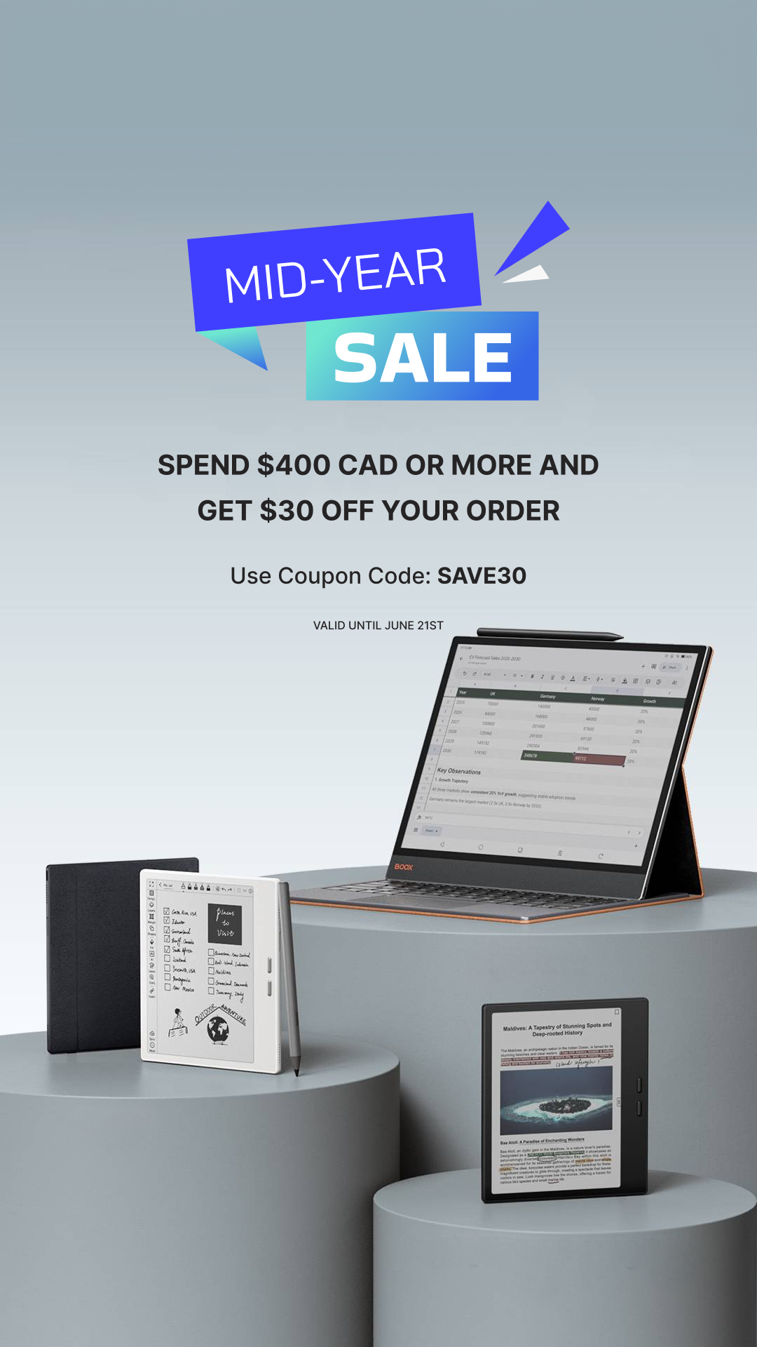 EINKTAB Mid Year Sale - BOOX, PocketBook, Dasung discounts in Canada until June 21st